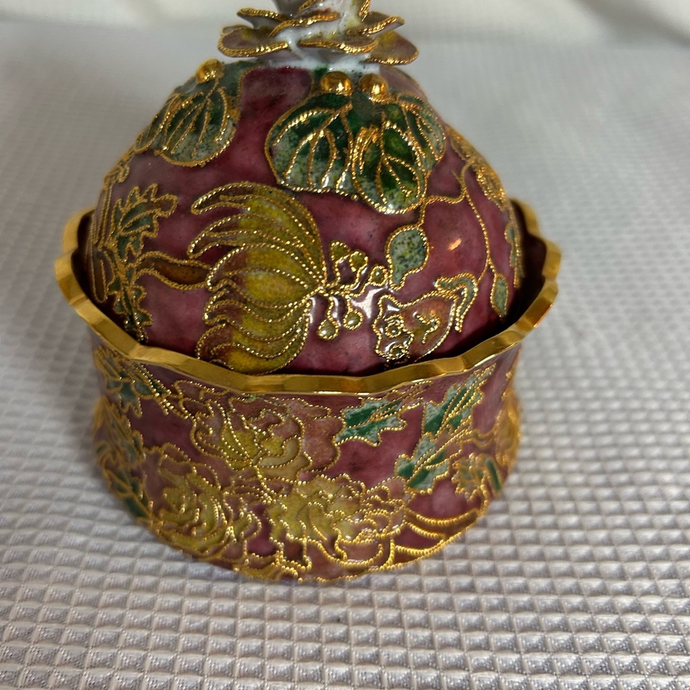 Vintage Cloisonné red rose trinket box - Picture 4 of 8